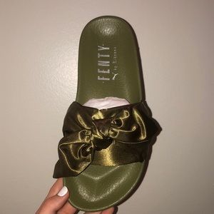FENTY Olive Green Satin Bow Slides